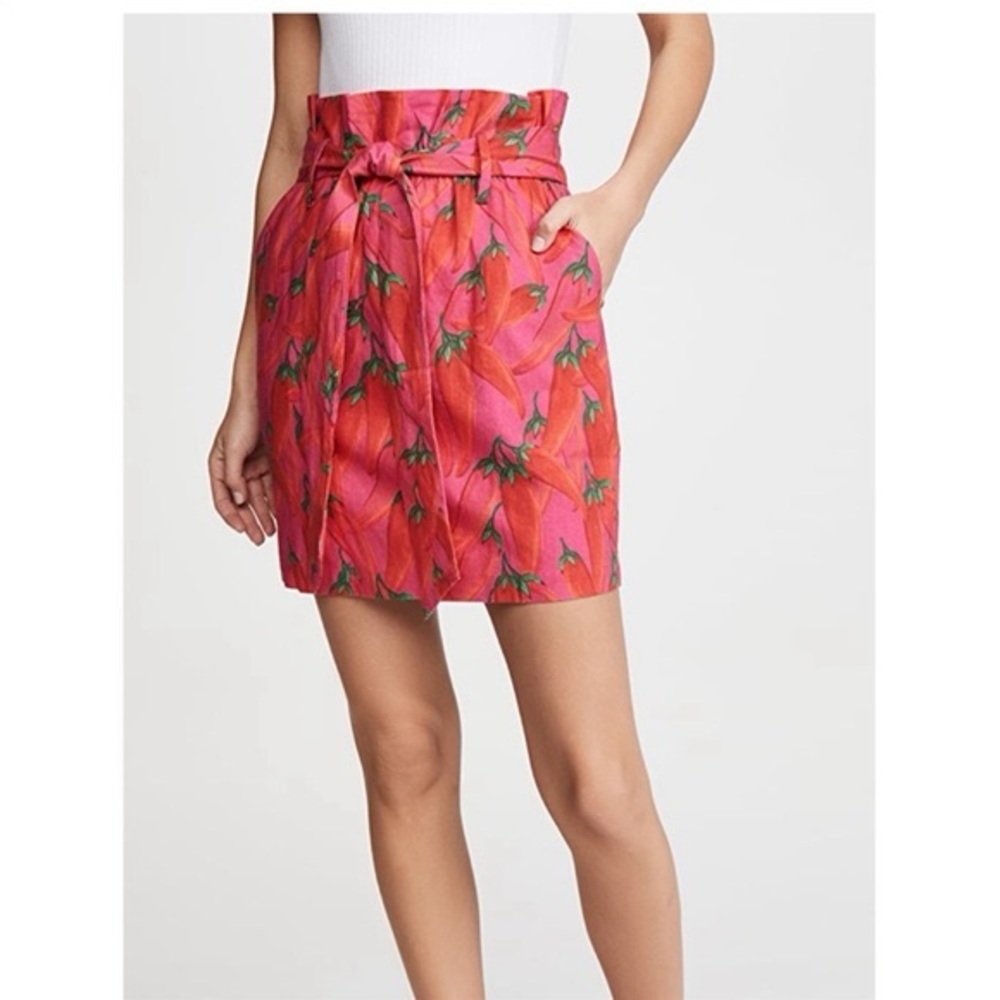 Farm Rio Red Pepper chili pepper paperbag waist skirt